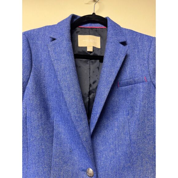 BANANA REPUBLIC H*cking Jacket Colorblock Bright Blue Wool Blend, Sz 4 - Picture 3 of 16